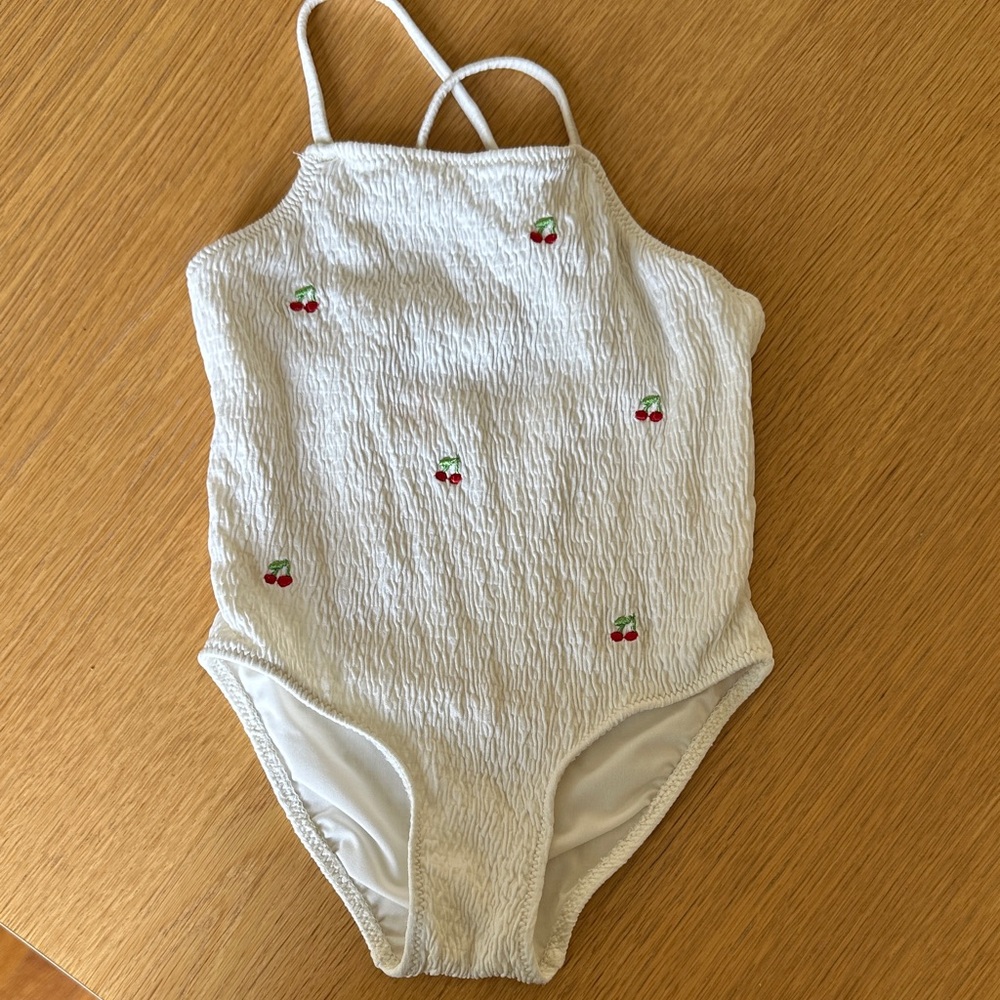 Zara cherry swim suit with tiny slush red stain